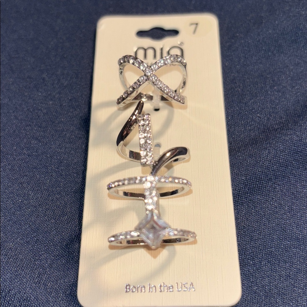 MIA COLLECTION Silver Crystal Ring Trio Set